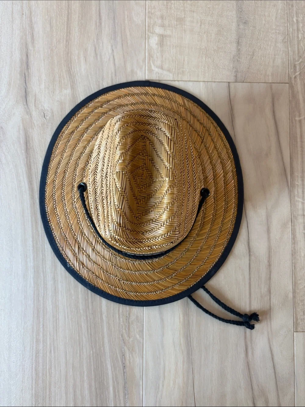 Toddler Straw Sun Hat in Tan with Black Trim